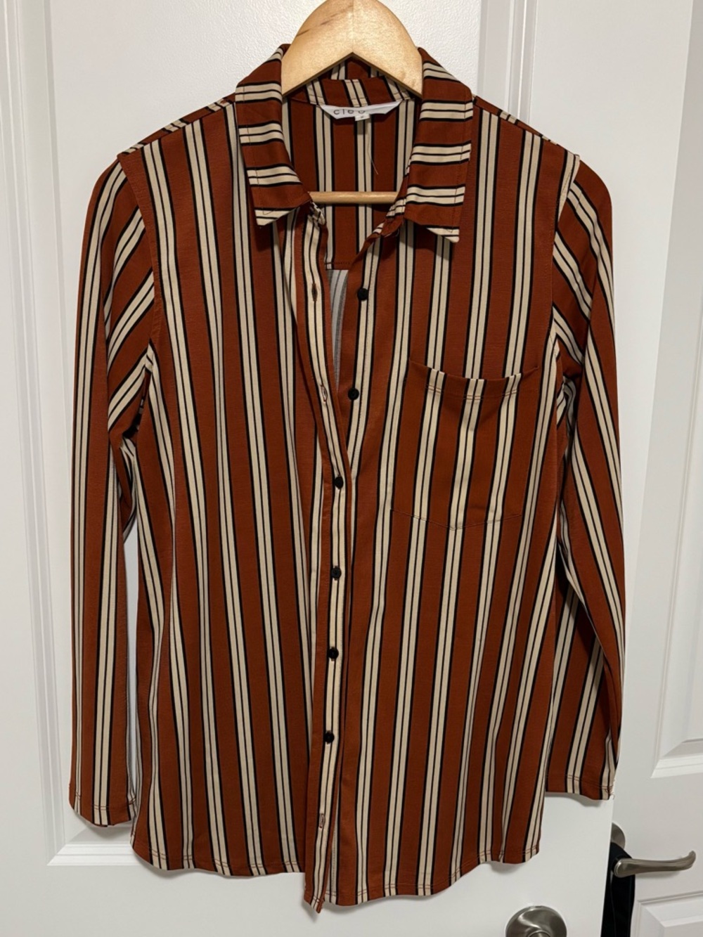 cleo Rust and Cream Vertical Stripe Button-Down Shirt